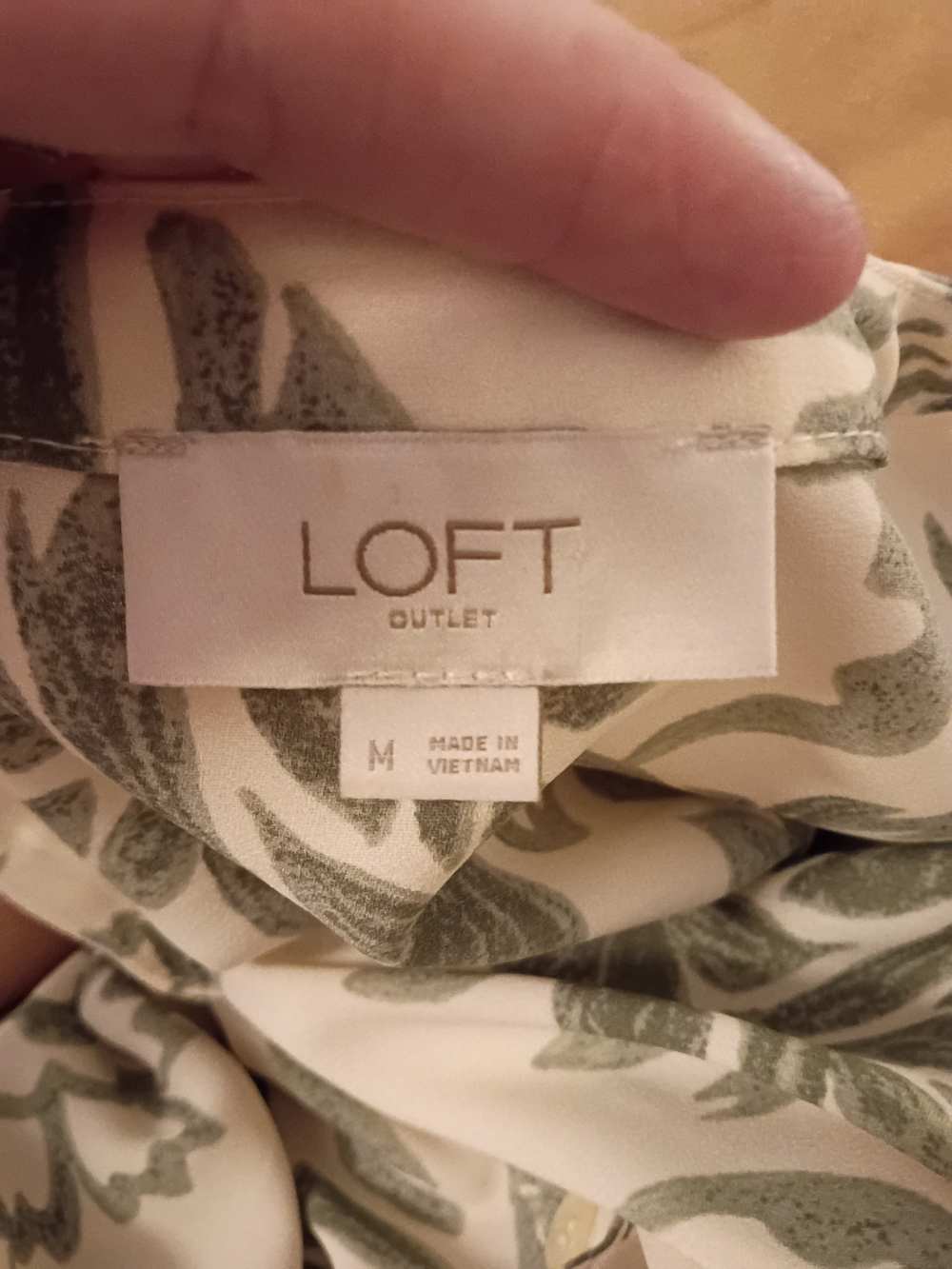 LOFT Olive Floral V-Neck Buttoned Peasant Blouse on Cream - Picture 8 of 8